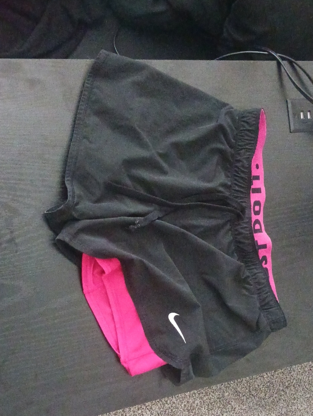 Nike Black Athletic Shorts with Pink Liner and Waistband (S)